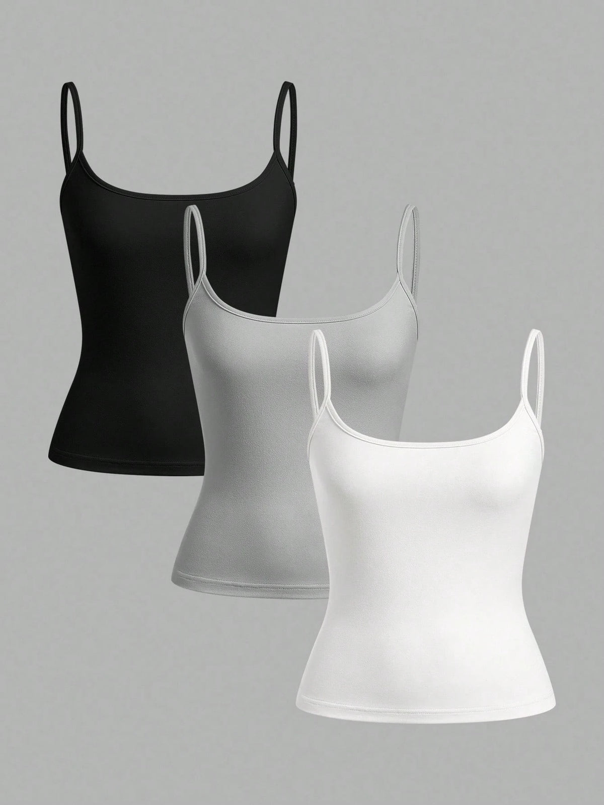 EZwear 3pcs/Set Women's Black, Light Grey, White Camisole Crop Top, Sexy & Tight Fitting, Suitable For Summer