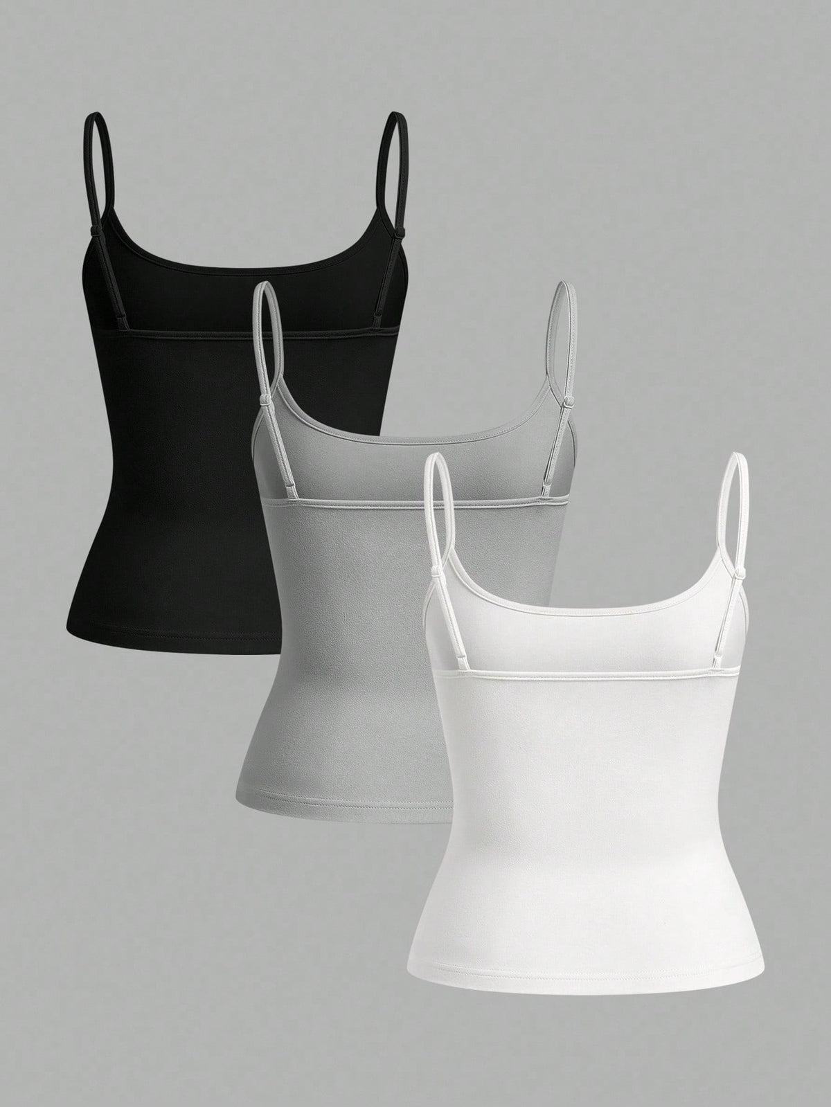 EZwear 3pcs/Set Women's Black, Light Grey, White Camisole Crop Top, Sexy & Tight Fitting, Suitable For Summer