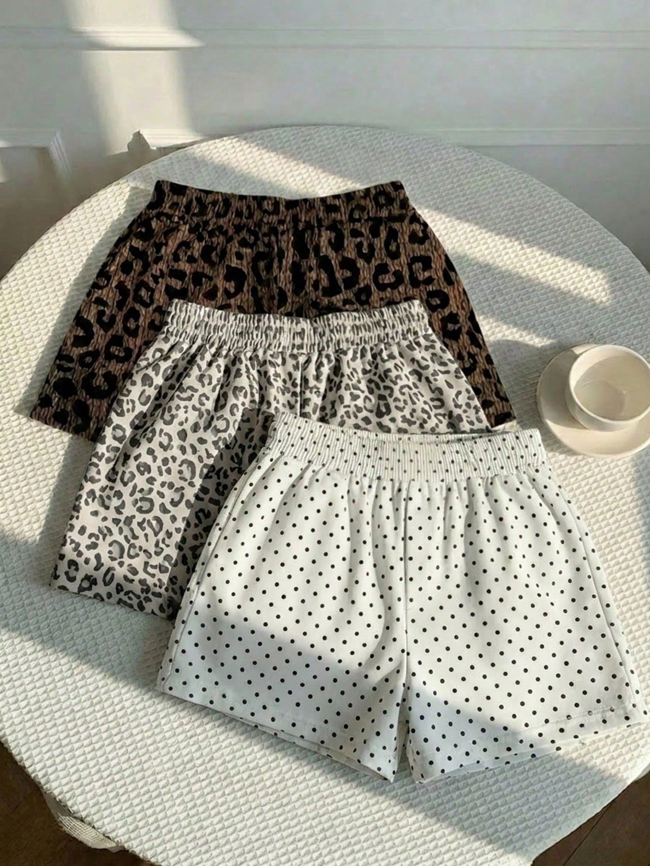 EZwear 3pcs Women Casual Camouflage Print Shorts Set, Woven Fabric, Comfortable Daily Wear