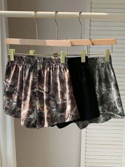 EZwear 3pcs Women Casual Camouflage Print Shorts Set, Woven Fabric, Comfortable Daily Wear