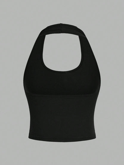 EZwear 4pcs/Set Casual Minimalist Short Halter Neck Fitted Tank Tops For Women, Suitable For Summer