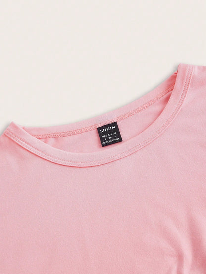 EZwear 4pcs/Set Casual Round Neck Short Sleeve Fitted Women T-Shirts, Suitable For Summer, Top Back-To-School School Aqua Blue Light Pink Pastel Yellow