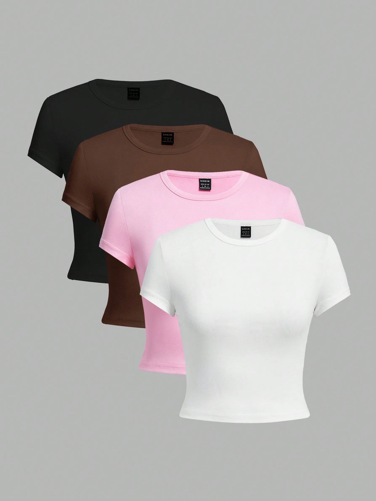 EZwear 4pcs/Set Casual Round Neck Short Sleeve Fitted Women T-Shirts, Suitable For Summer, Top Back-To-School School Aqua Blue Light Pink Pastel Yellow