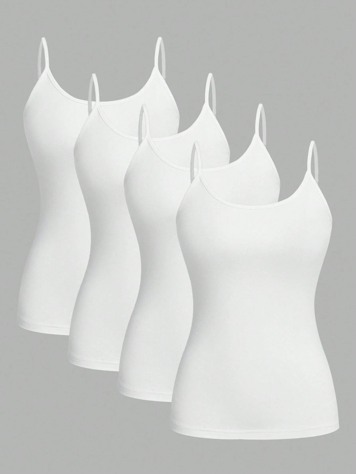 EZwear 4pcs White Casual Minimalist Camisole Tank Tops For Women, Suitable For Summer,White Shirt