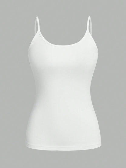 EZwear 4pcs White Casual Minimalist Camisole Tank Tops For Women, Suitable For Summer,White Shirt