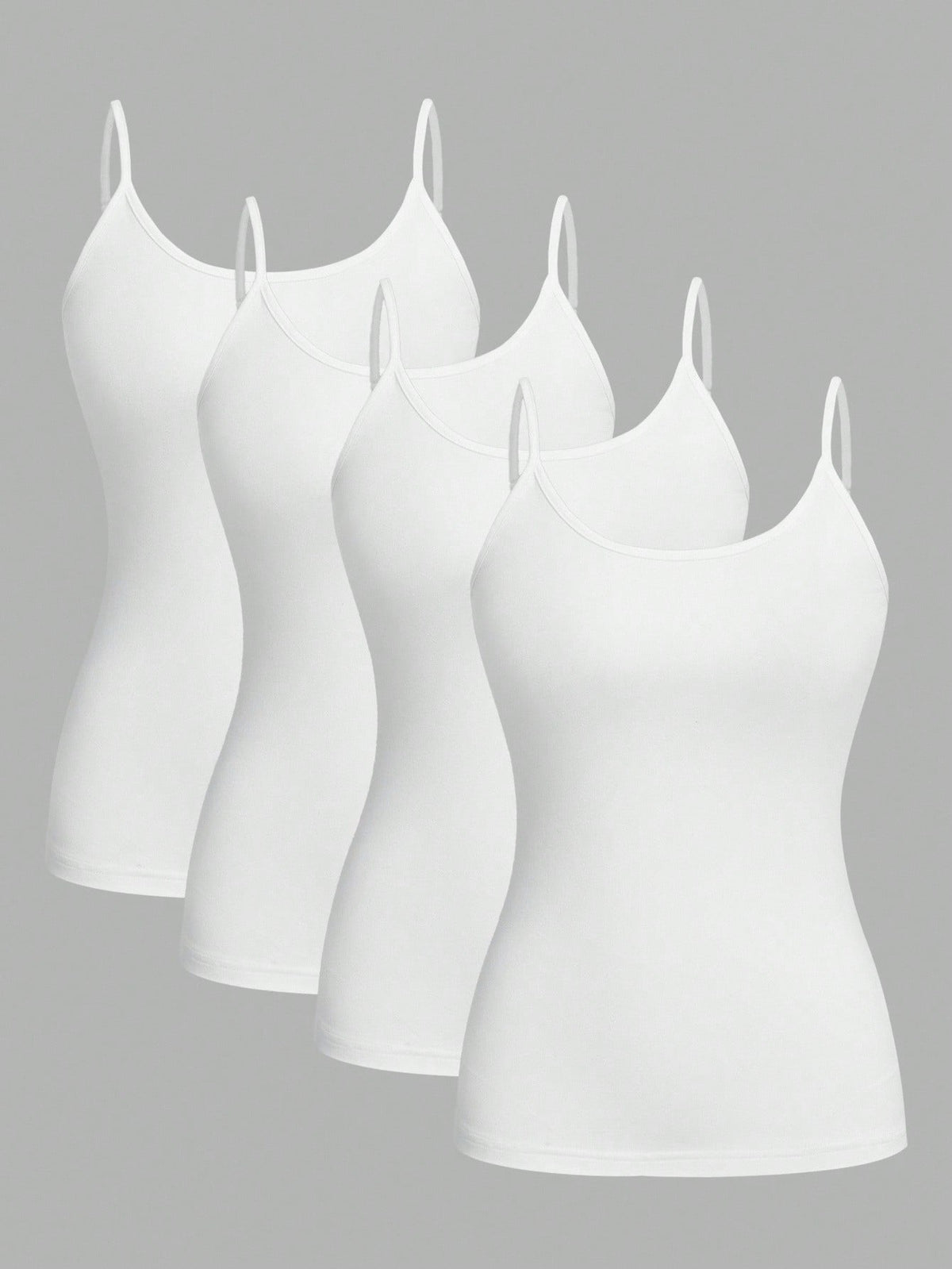 EZwear 4pcs White Casual Minimalist Camisole Tank Tops For Women, Suitable For Summer,White Shirt