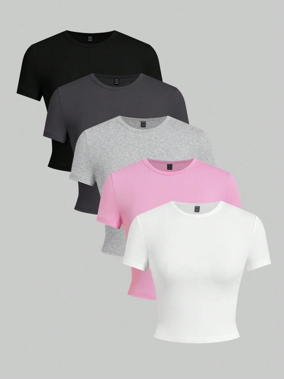 EZwear 5pcs/Set Solid Color Fitted Tank Tops & Tees