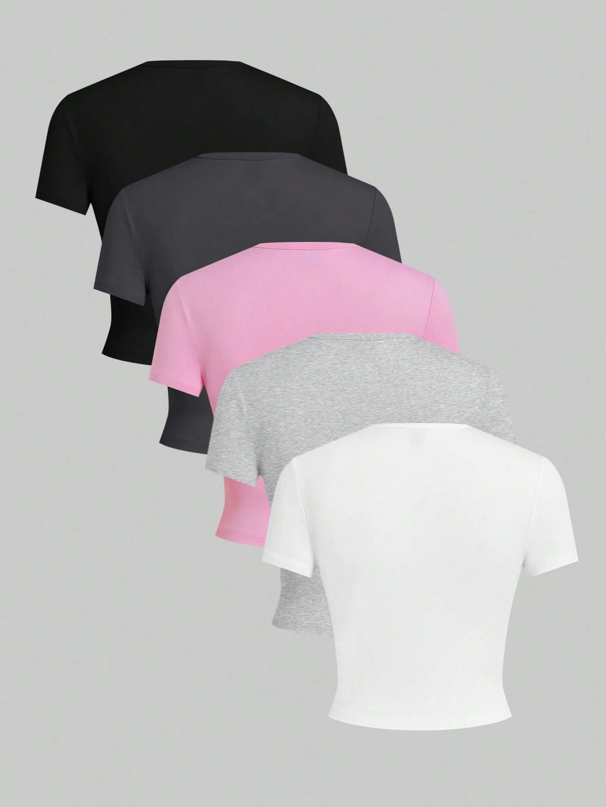 EZwear 5pcs/Set Solid Color Fitted Tank Tops & Tees