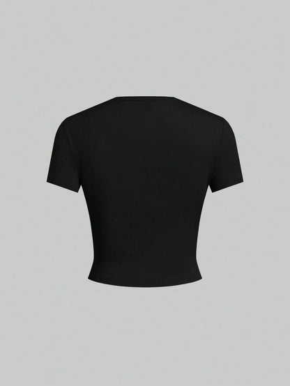 EZwear 5pcs/Set Solid Color Fitted Tank Tops & Tees