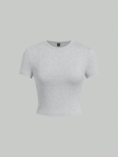 EZwear 5pcs/Set Solid Color Fitted Tank Tops & Tees