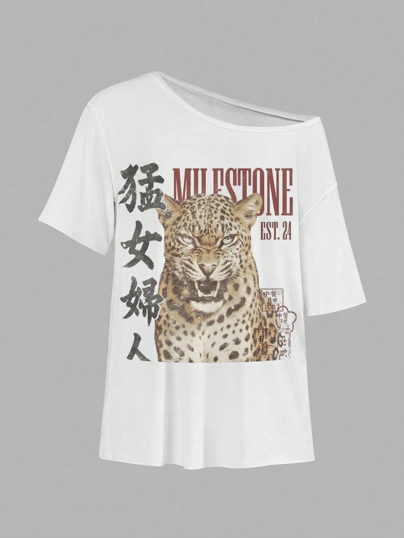 EZwear 95% Cotton White Tiger Graphic Off-Shoulder Loose Short-Sleeve T-Shirt For Women – Casual Minimalist All-Over Print, Retro Vintage, Y2K Streetwear, Grunge, Punk & Goth Aesthetic, Back To