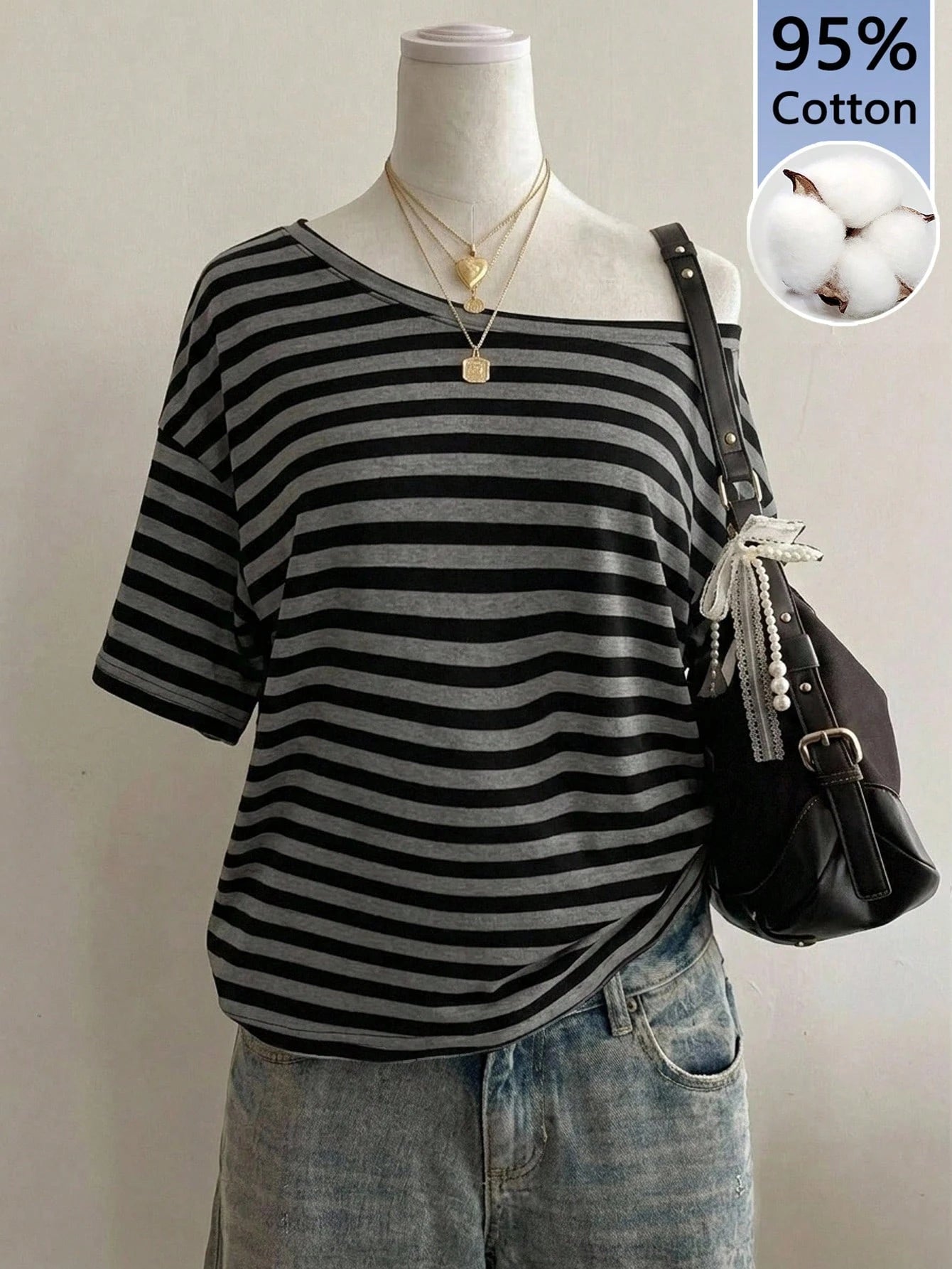 EZwear 95% Cotton White Tiger Graphic Off-Shoulder Loose Short-Sleeve T-Shirt For Women – Casual Minimalist All-Over Print, Retro Vintage, Y2K Streetwear, Grunge, Punk & Goth Aesthetic, Back To