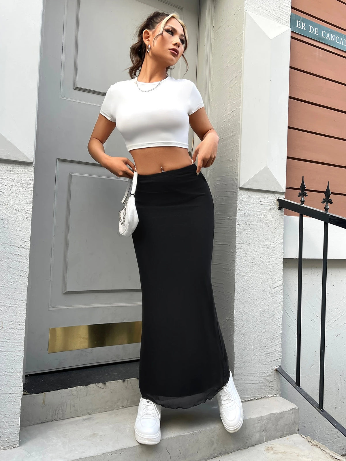 EZwear Casual Solid Color Long Skirt, Versatile For Summer