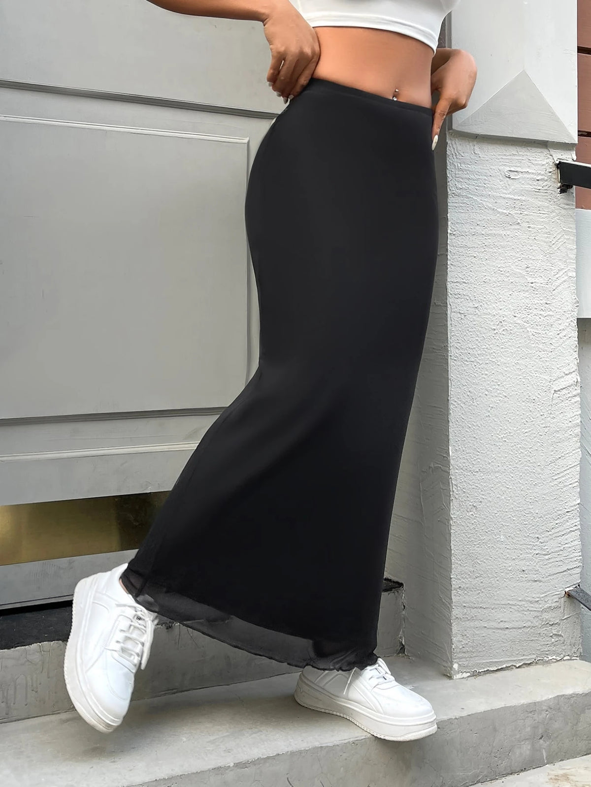 EZwear Casual Solid Color Long Skirt, Versatile For Summer