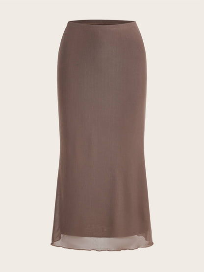 EZwear Casual Solid Color Long Skirt, Versatile For Summer