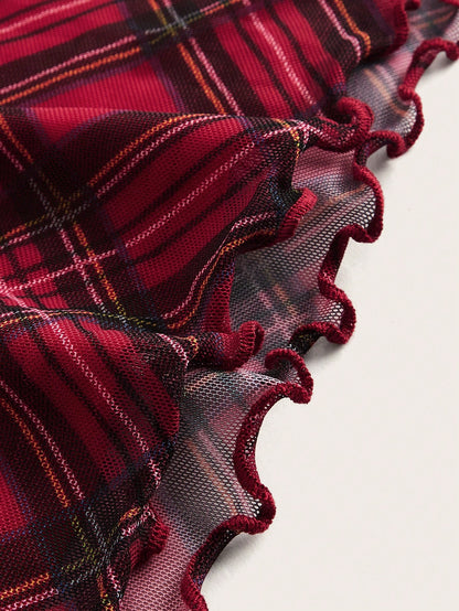 EZwear Ladies' Red Plaid Printed Knee-Length Skirt