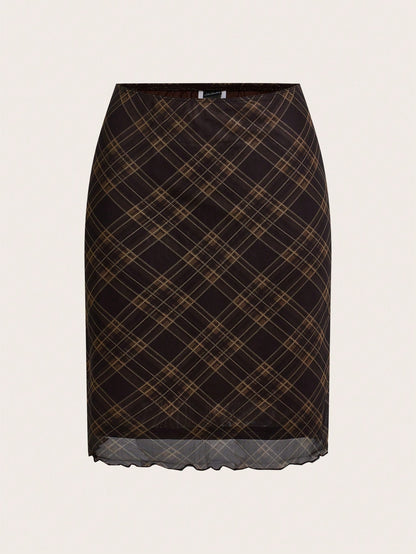 EZwear Ladies' Red Plaid Printed Knee-Length Skirt