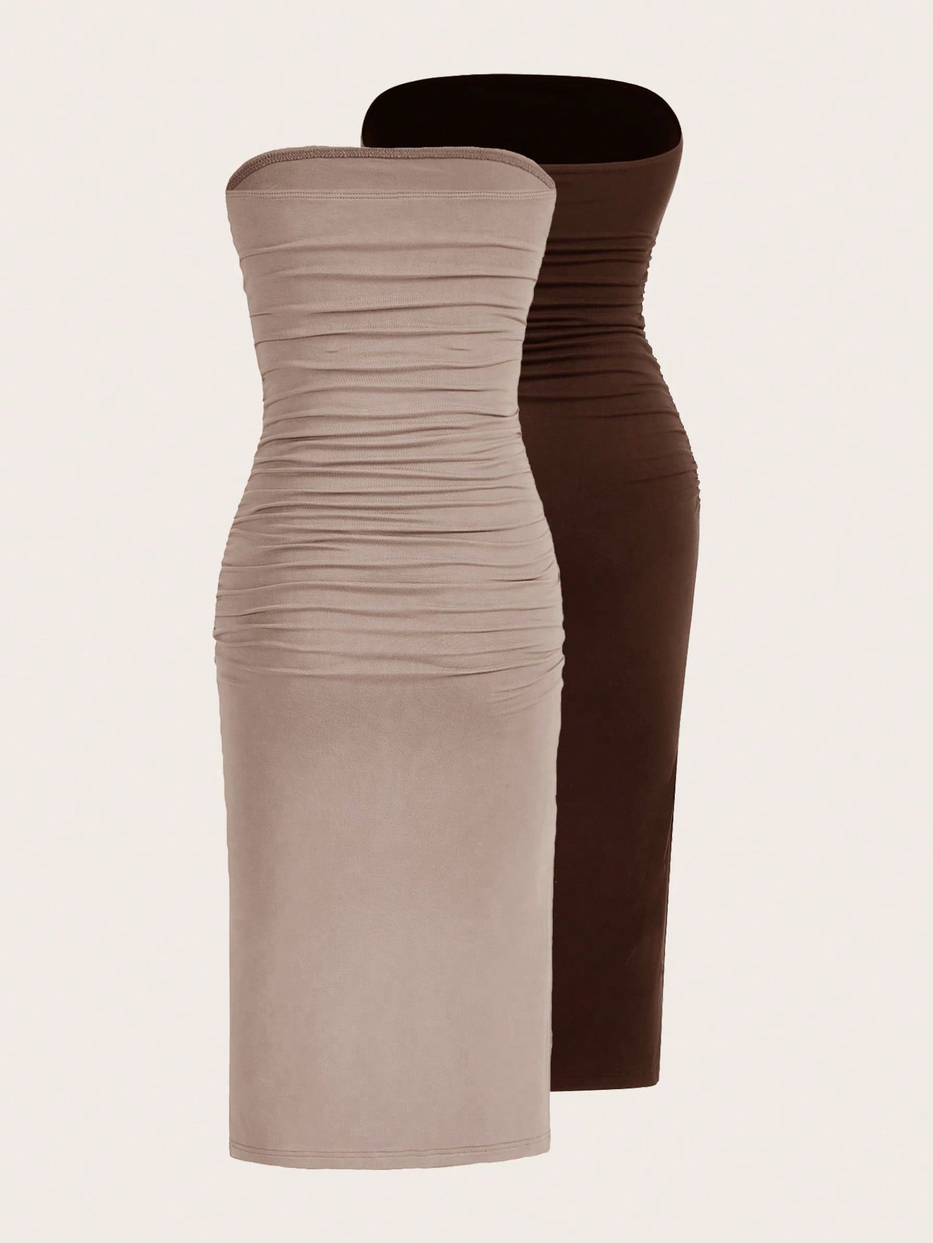 EZwear Multi-Color Ruched Slit Up To Thigh Bandeau Bodycon Knit Dress For Women,Dresses For Women Summer