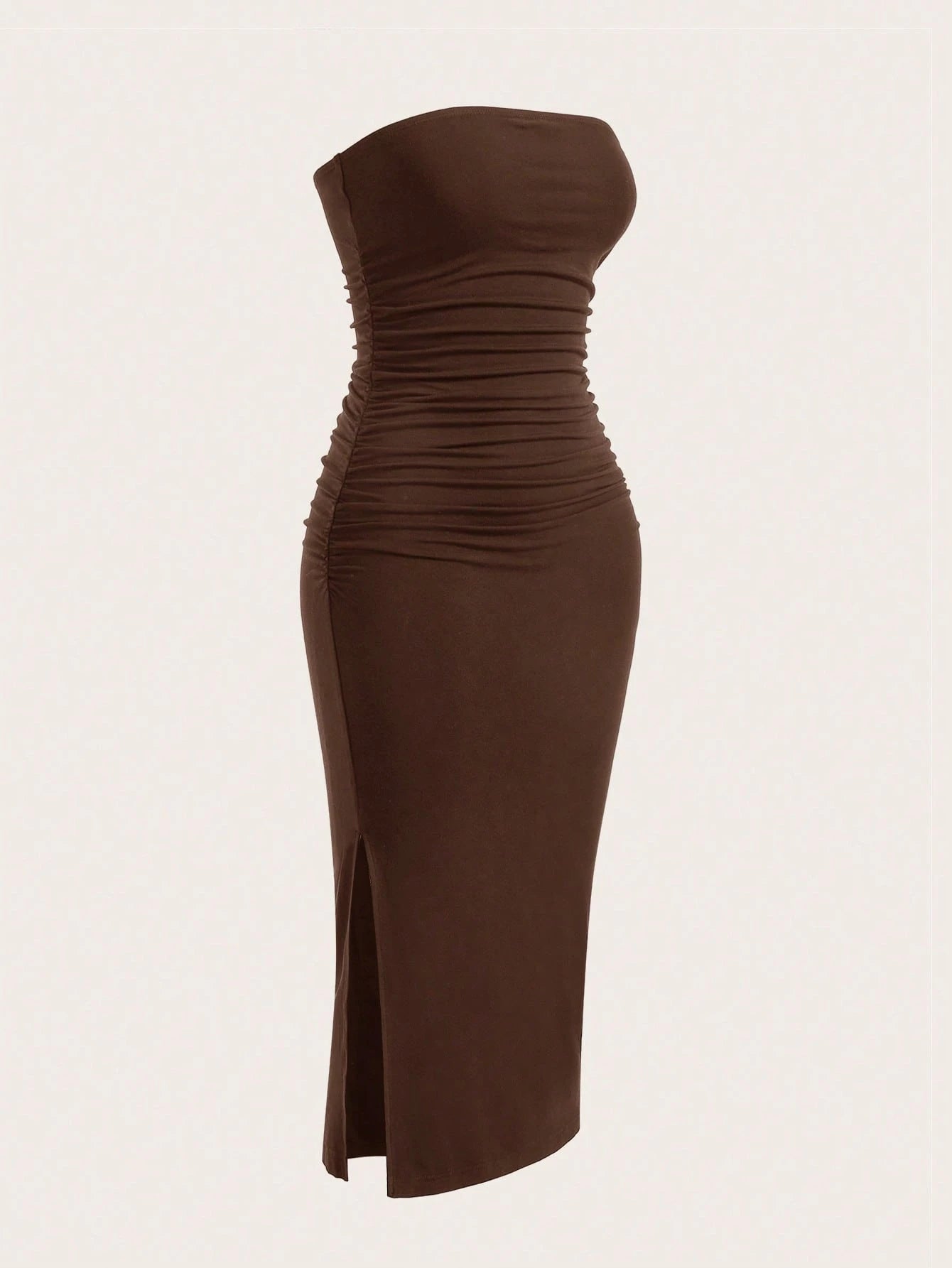 EZwear Multi-Color Ruched Slit Up To Thigh Bandeau Bodycon Knit Dress For Women,Dresses For Women Summer
