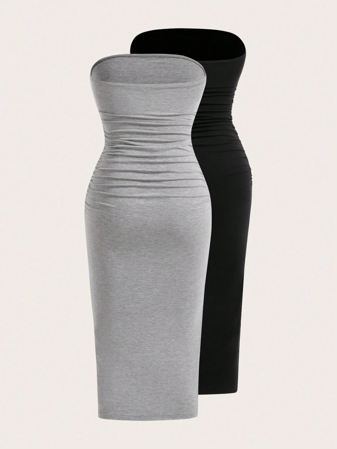 EZwear Multi-Color Ruched Slit Up To Thigh Bandeau Bodycon Knit Dress For Women,Dresses For Women Summer