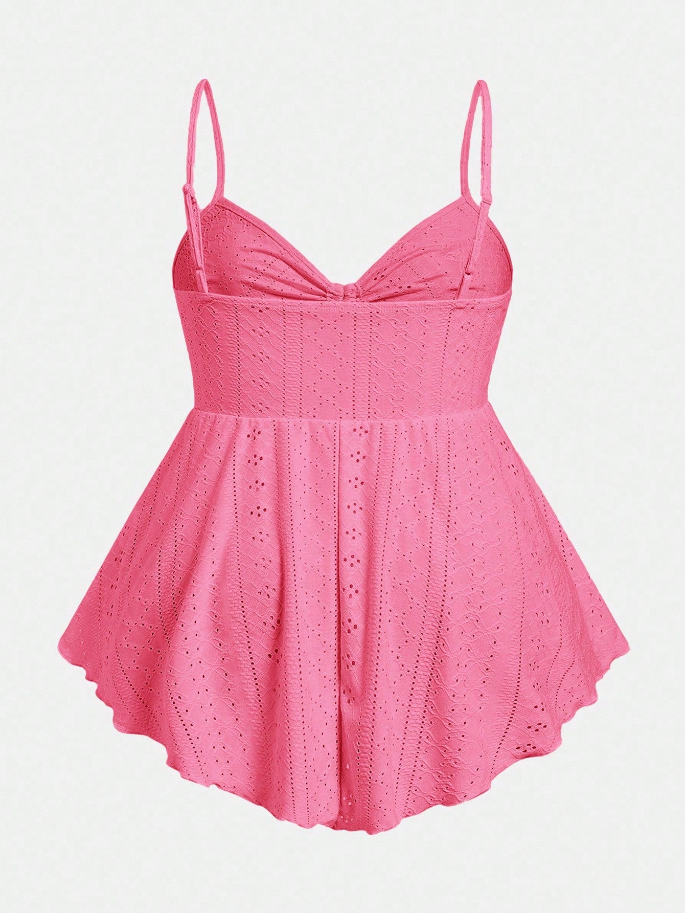 EZwear Plus Size Fuchsia Knit Embroidered Casual Camisole Top For Women Pink Bow Babydoll Tankini Swimsuit Bathing Suits Swimsuits Tops