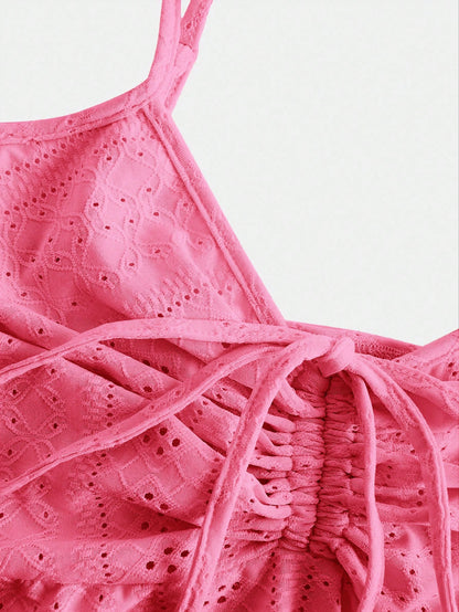 EZwear Plus Size Fuchsia Knit Embroidered Casual Camisole Top For Women Pink Bow Babydoll Tankini Swimsuit Bathing Suits Swimsuits Tops