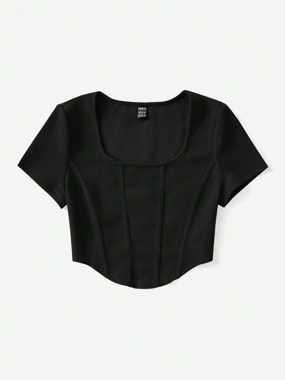 EZwear Square Neck Seam Detail Bandana Hem Tee