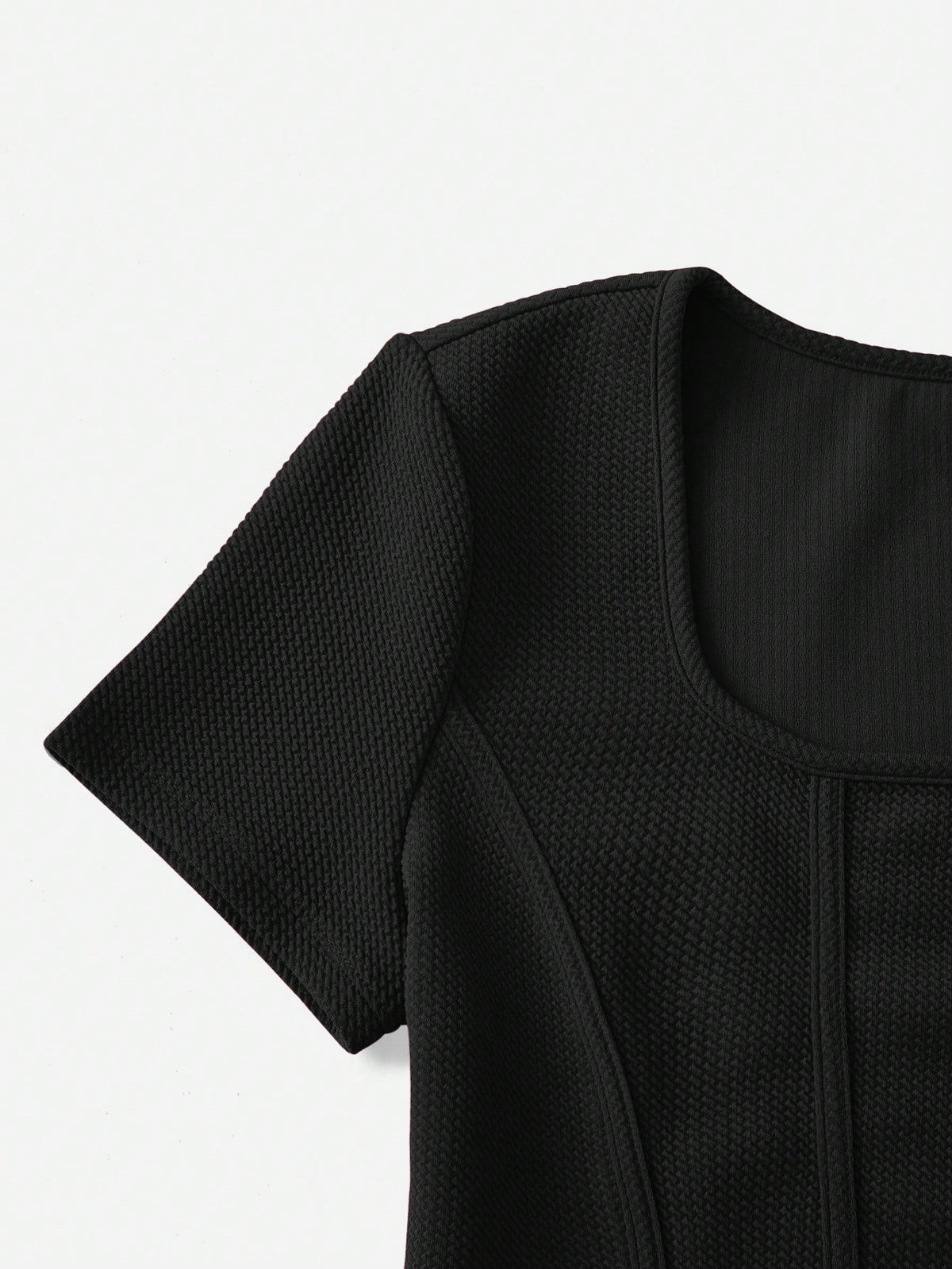EZwear Square Neck Seam Detail Bandana Hem Tee