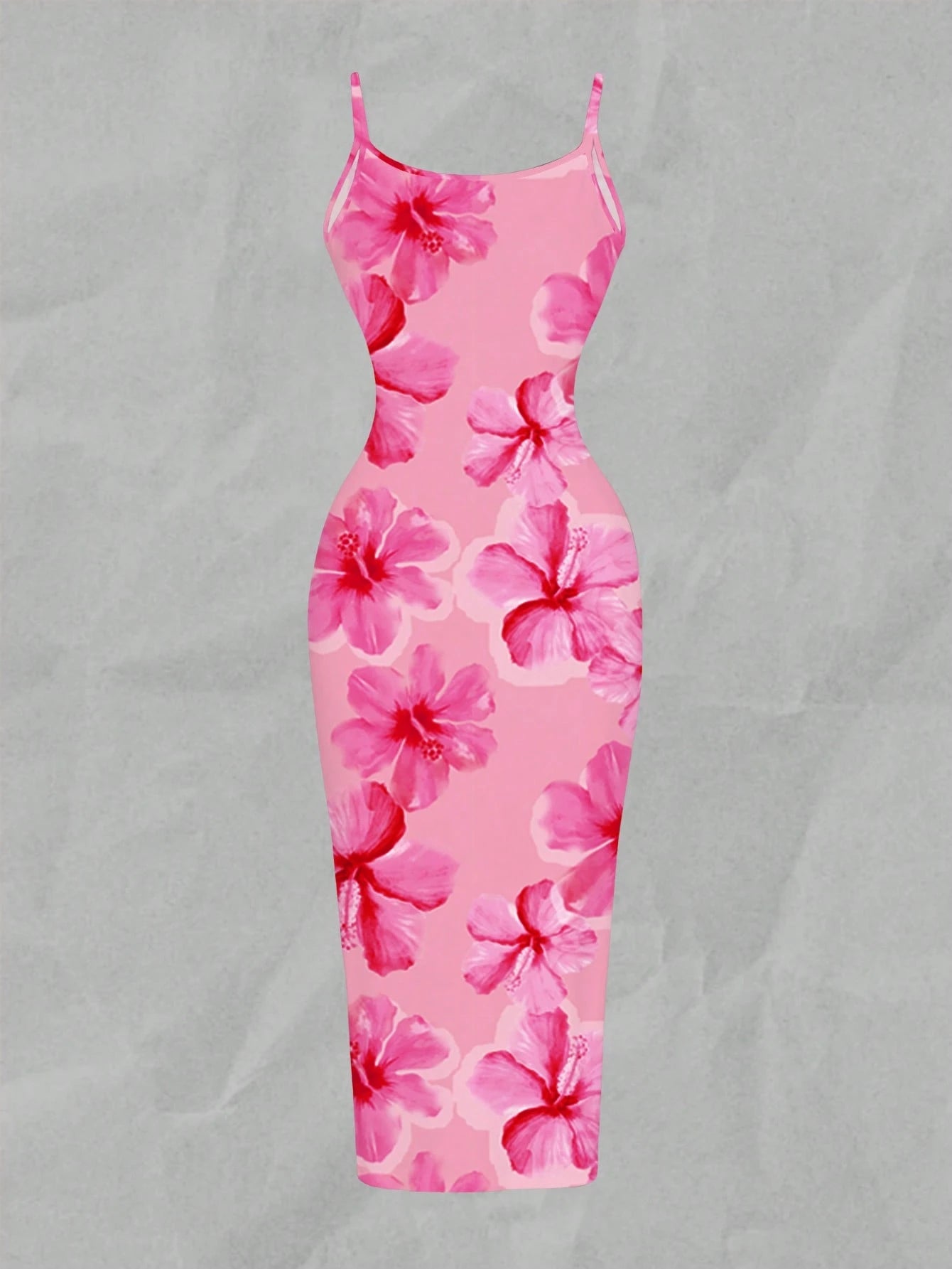 EZwear Tie Dye Pink Handpainted Floral Full-Print Bodycon Camisole Dress, Suitable For Summer, Vacation, Casual & Minimalist,Dresses For Women Summer