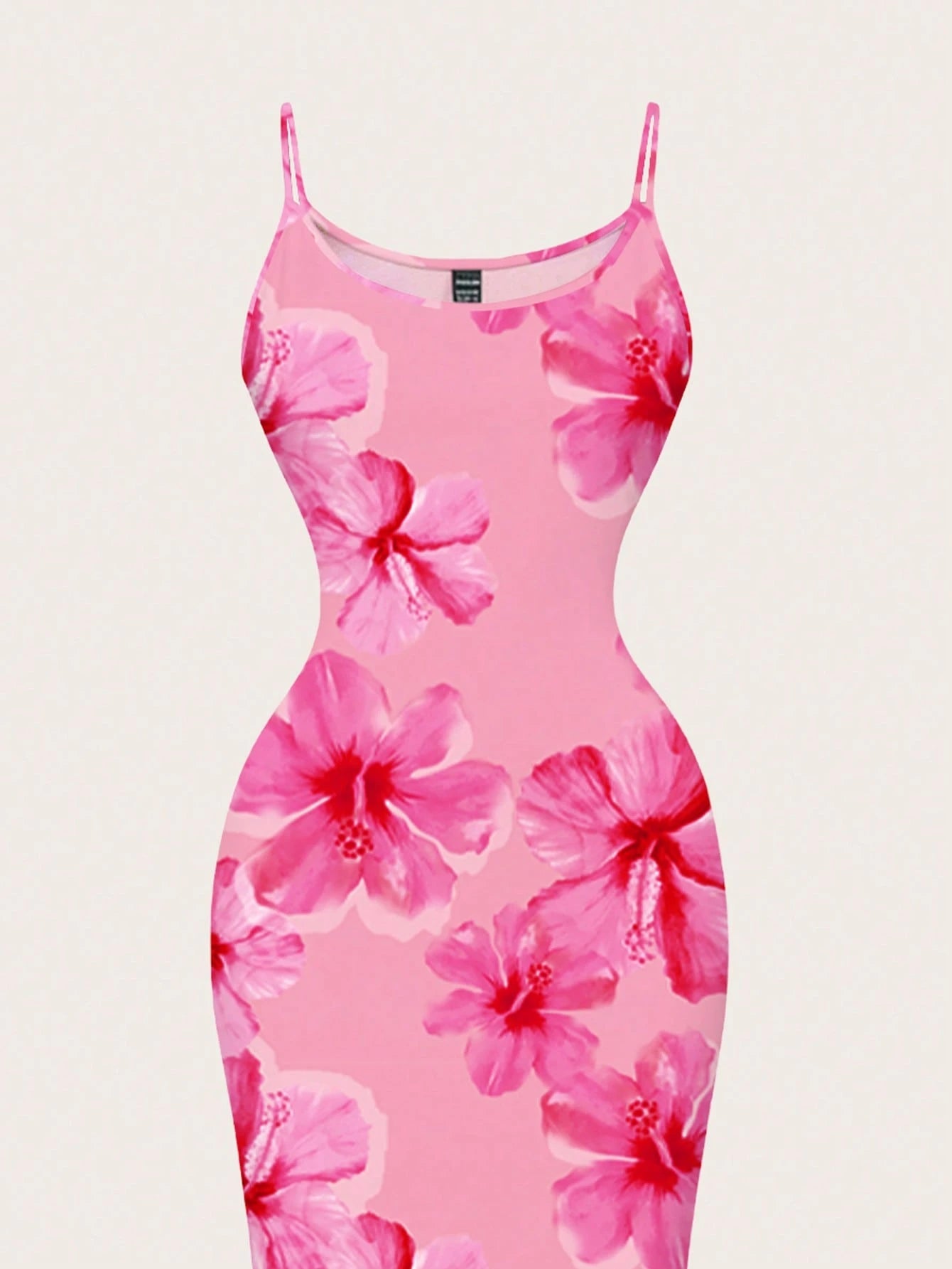 EZwear Tie Dye Pink Handpainted Floral Full-Print Bodycon Camisole Dress, Suitable For Summer, Vacation, Casual & Minimalist,Dresses For Women Summer
