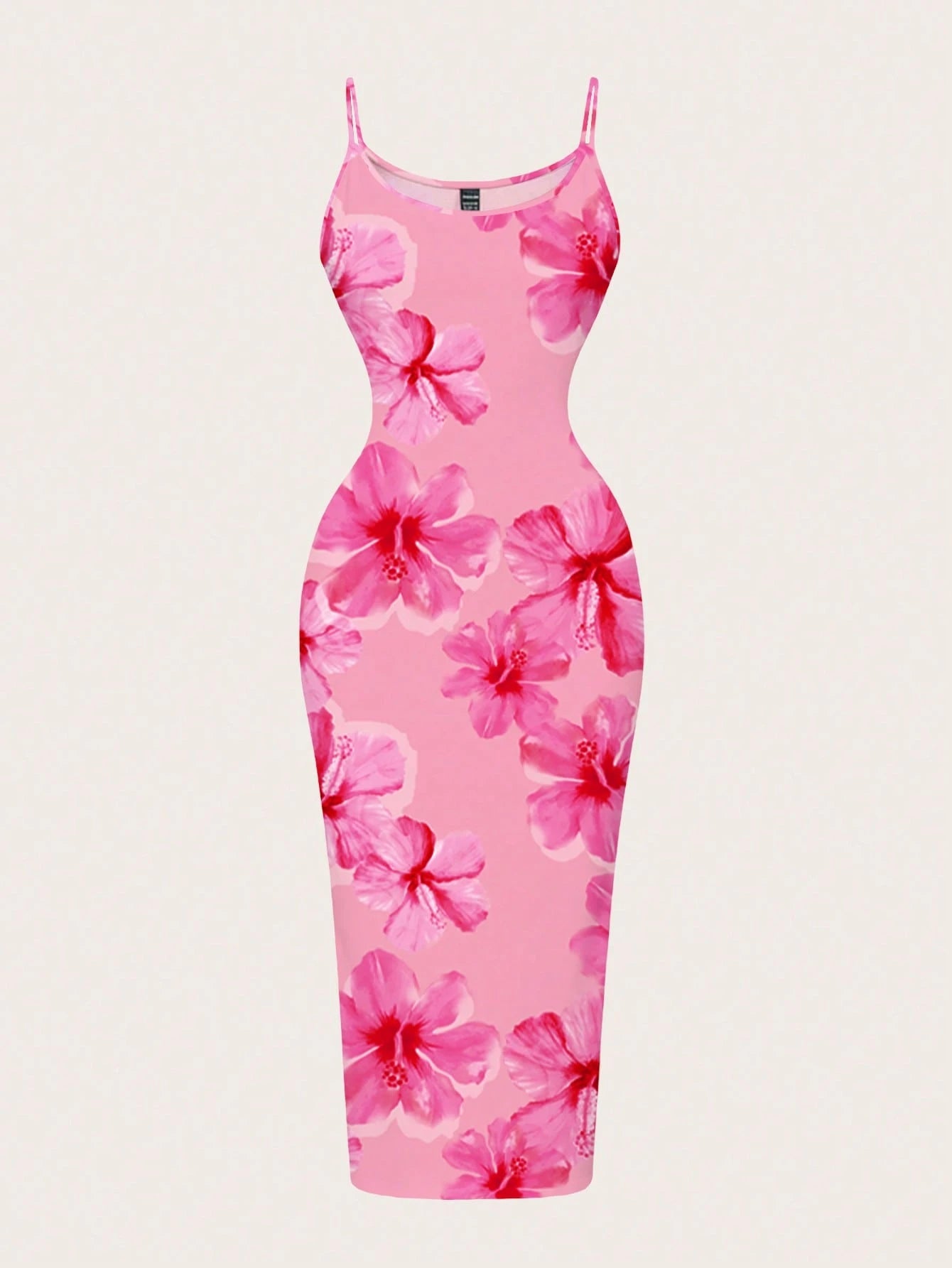 EZwear Tie Dye Pink Handpainted Floral Full-Print Bodycon Camisole Dress, Suitable For Summer, Vacation, Casual & Minimalist,Dresses For Women Summer