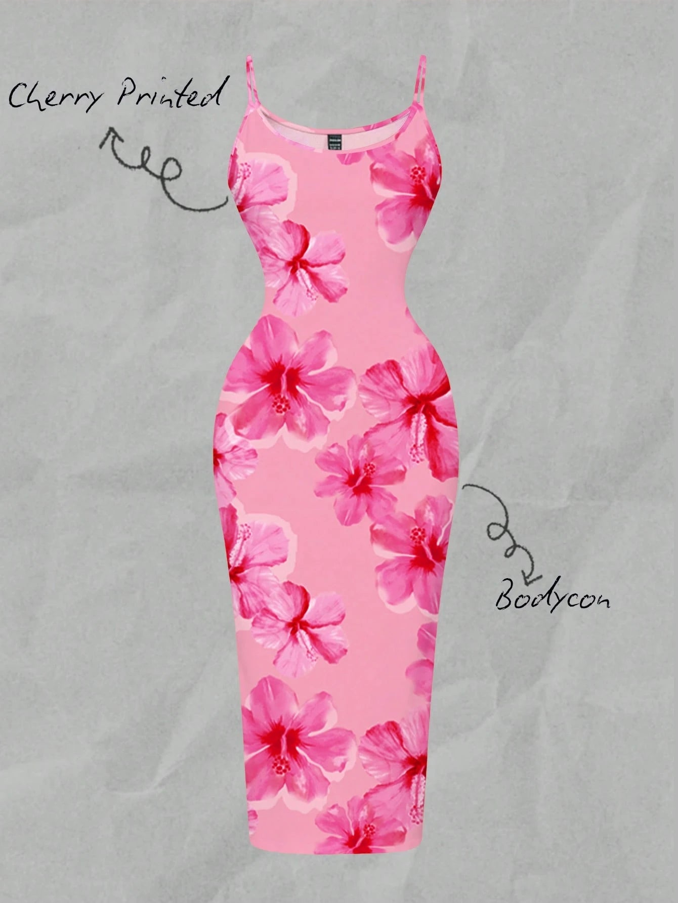 EZwear Tie Dye Pink Handpainted Floral Full-Print Bodycon Camisole Dress, Suitable For Summer, Vacation, Casual & Minimalist,Dresses For Women Summer