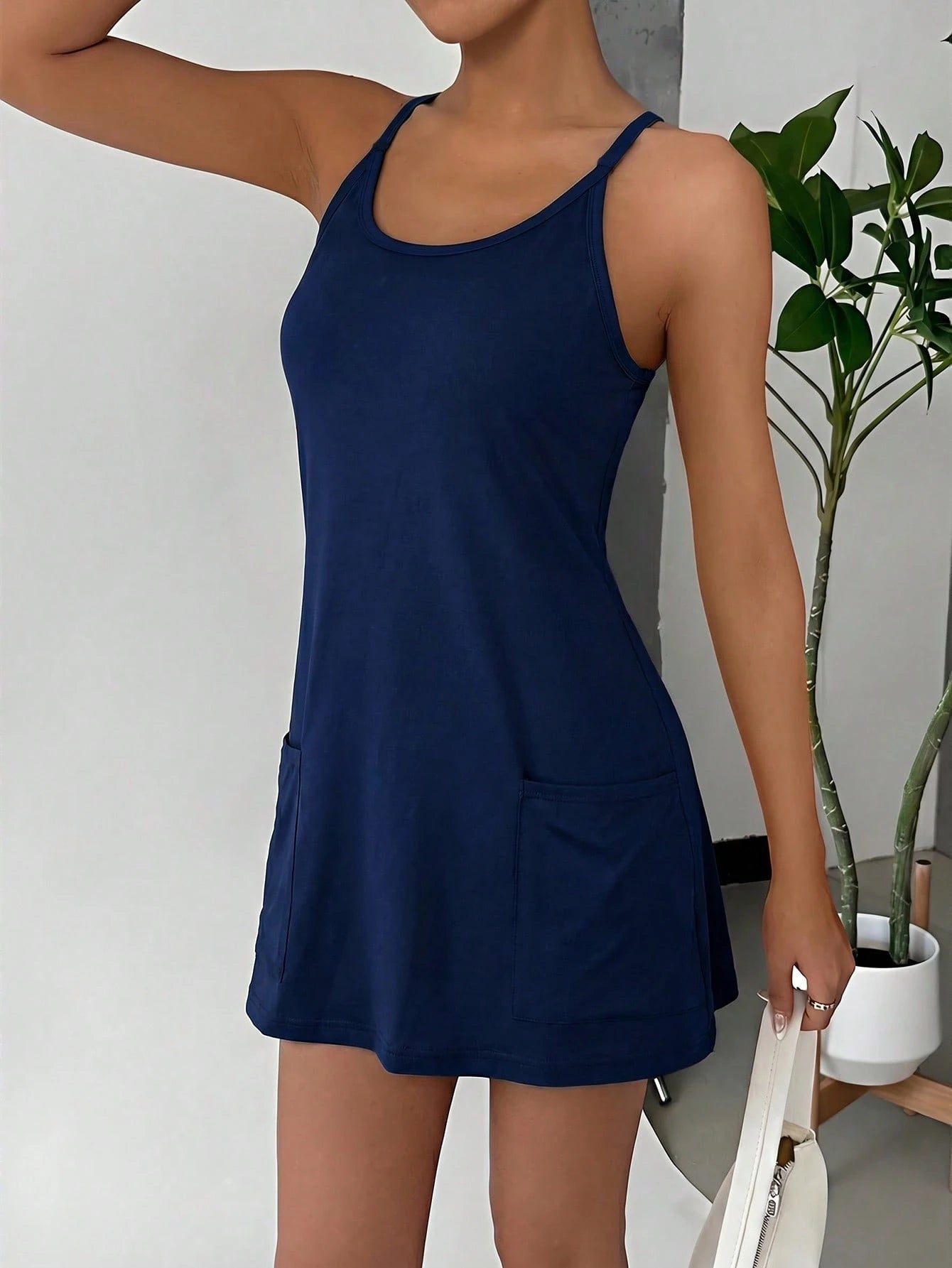 EZwear Women's Casual Solid Color Spaghetti Strap Dress,Summer Dresses For Women