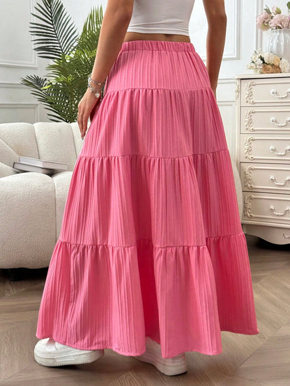 EZwear Women's Casual Solid Color Textured Hemline Skirt