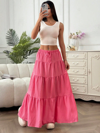 EZwear Women's Casual Solid Color Textured Hemline Skirt