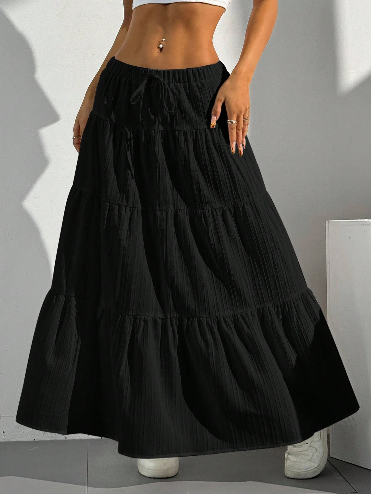 EZwear Women's Casual Solid Color Textured Hemline Skirt