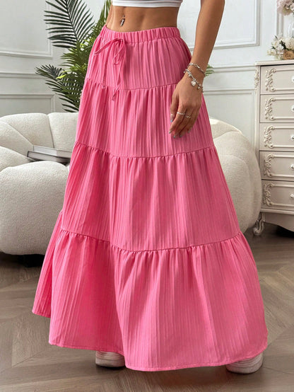 EZwear Women's Casual Solid Color Textured Hemline Skirt