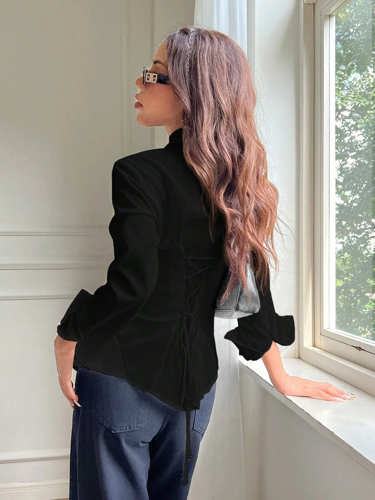 EZwear Women's Drawstring Solid Color Long Sleeve Single-Breasted Shirt, Summer Outfits, Beach Outfits For Women, Summer Holiday Outfits, Holiday Outfits