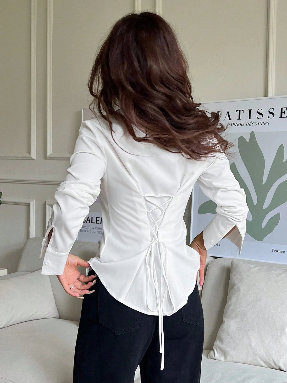 EZwear Women's Drawstring Solid Color Long Sleeve Single-Breasted Shirt, Summer Outfits, Beach Outfits For Women, Summer Holiday Outfits, Holiday Outfits