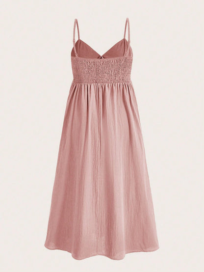 EZwear Women's Pink Woven Spaghetti Strap Vacation Dress,Pastel Dresses For Women
