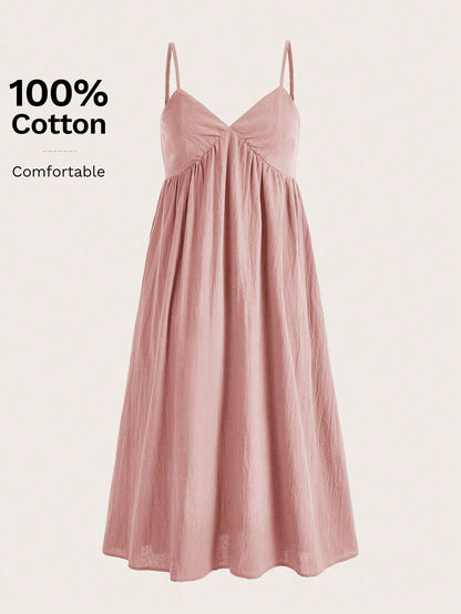EZwear Women's Pink Woven Spaghetti Strap Vacation Dress,Pastel Dresses For Women