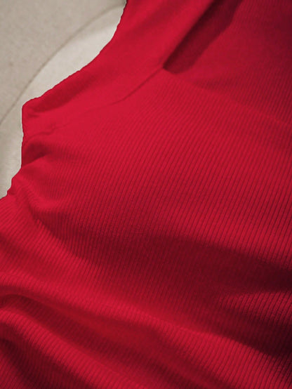 EZwear Women's Solid Color Pleated Casual Versatile Daily Wear Top,Red Top