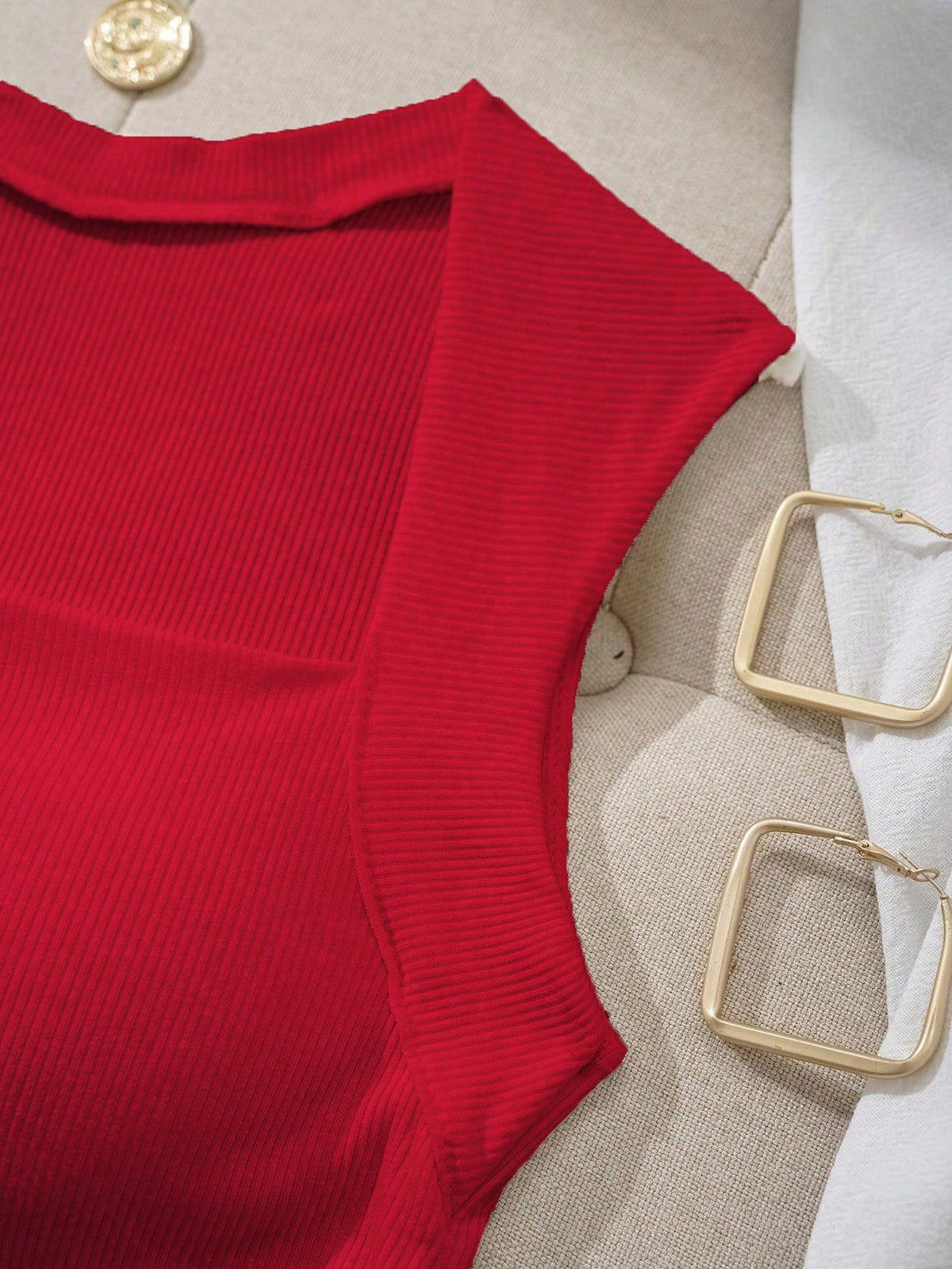 EZwear Women's Solid Color Pleated Casual Versatile Daily Wear Top,Red Top