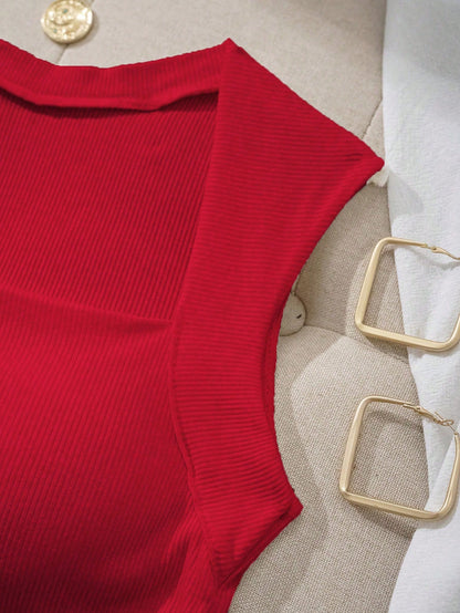 EZwear Women's Solid Color Pleated Casual Versatile Daily Wear Top,Red Top