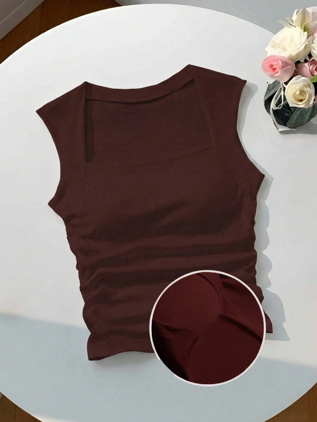 EZwear Women's Solid Color Pleated Casual Versatile Daily Wear Top,Red Top