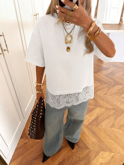 EZwear Women's Solid Color Round Neck Casual Versatile Daily Wear Short Sleeve T-Shirt,Summer Top
