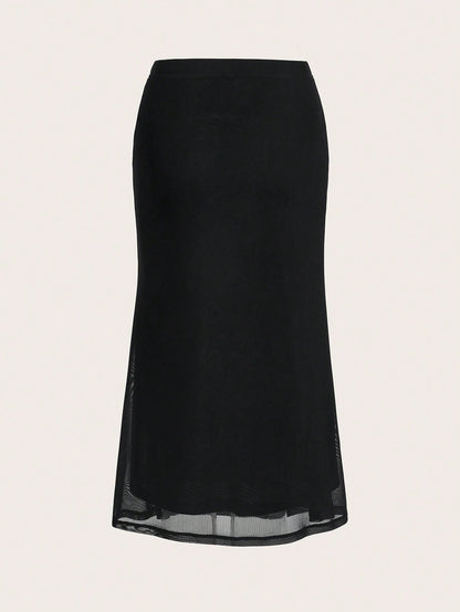 EZwear Women's Valentine's Day Heart Print Fish Tail Black Mesh Skirt Slip Skirt Curve Skirt Brown Skirt Sheer Skirt