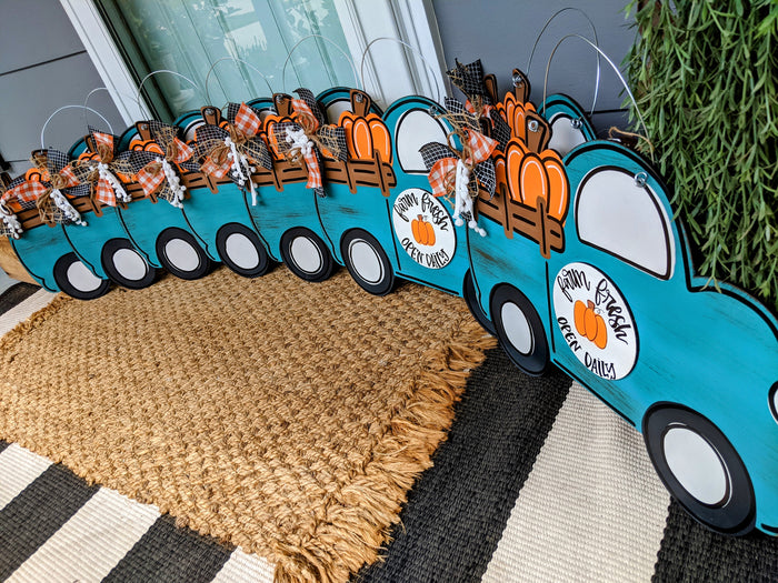 Farm Fresh Pumpkins Truck Blue Door Hanger