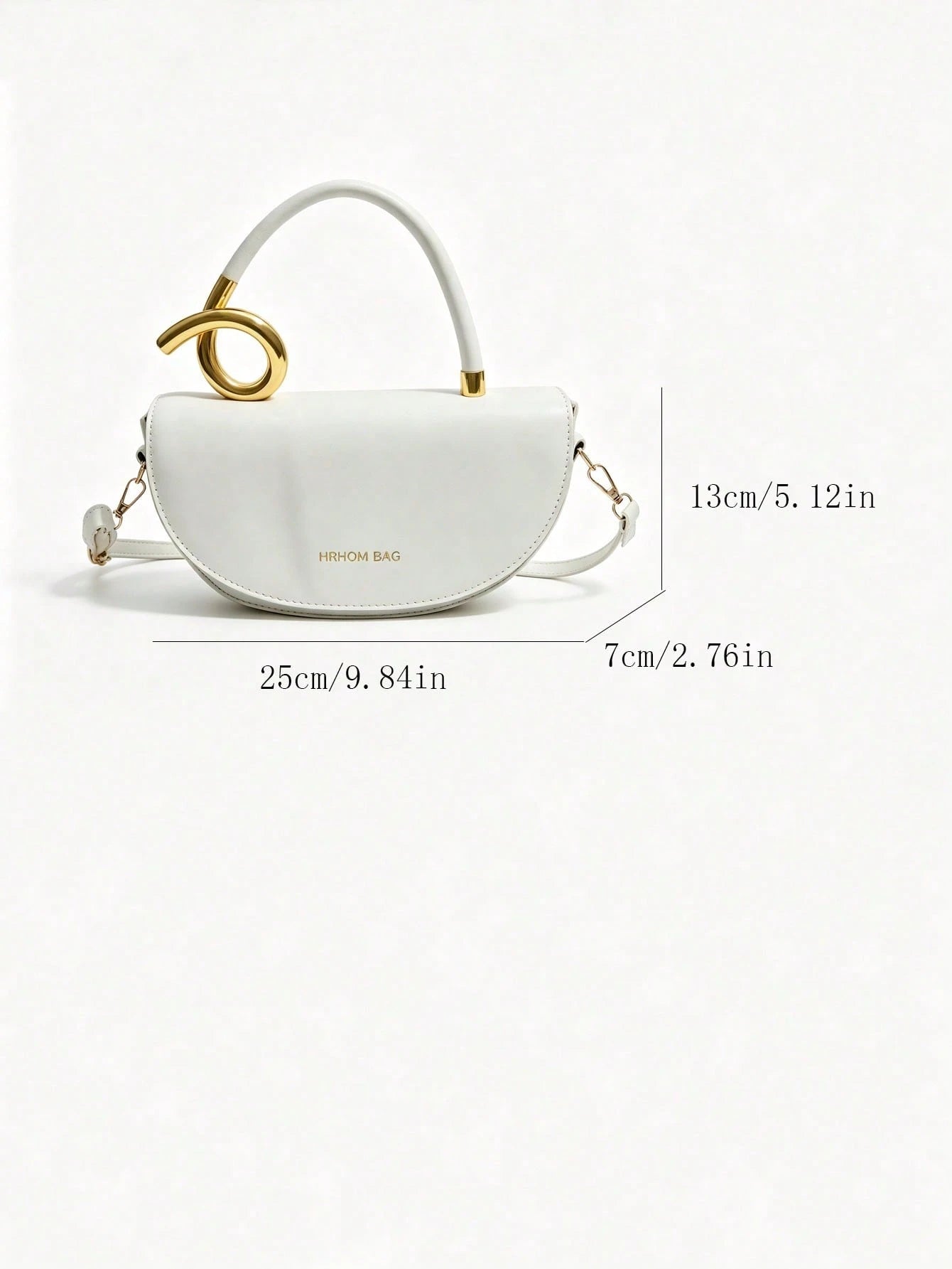 Fashion Solid Color PU Saddle-Shaped Shoulder Bag, Spiral Gold Metal Handle And Detachable Crossbody Strap, Minimalist Elegant Daily Handbag, Suitable For Office Women And Minimalist Enthusiasts, Perf