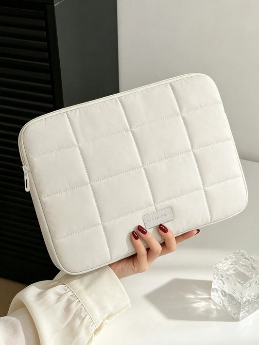 Fashionable Fluffy Quilted Laptop Sleeve, Fits 13/14/15.6 Inch Laptops, Soft Cotton Padded Tablet/Laptop Bag, Compatible With MacBook Pro/Air, Shockproof Laptop Sleeve With Zipper, Lightweight Unisex